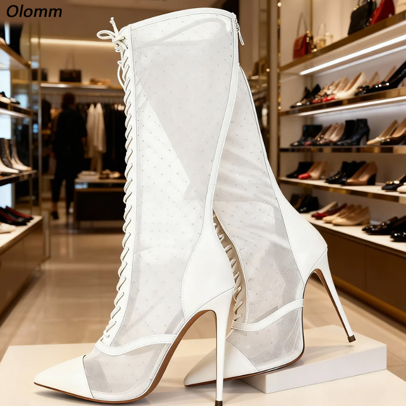 Women'S Fashion Knee High Boots - Olomm Artisan Сапоги из прозрачной сетки,