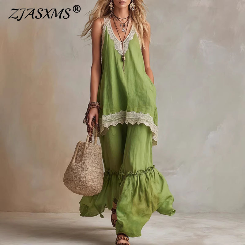 Lace Trim Cami - Женский комплект из двух предметов с