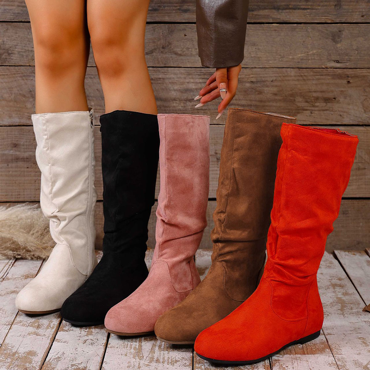 Новые модные замшевые мотоботы – обзор и цена Women'S Fashion Knee High Boots
